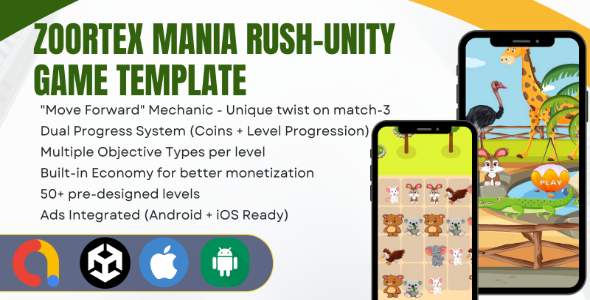 Zoortex Mania Rush – Animal Match 3 Puzzle Game | Unity | Android iOS | AdMob Appodeal Unity Ads