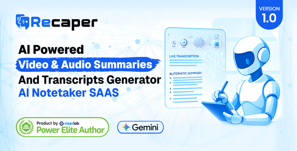 Recaper – AI Powered Video And Audio Summaries And Transcripts Generator | AI Notetaker SAAS