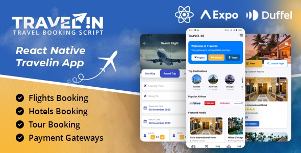 Travelin – Air Tickets, Tours & Hotel Booking React Native App