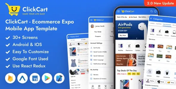 ClickCart – React Native Expo eCommerce Mobile App Template