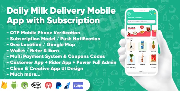 Dairy Products, Grocery, Daily Milk Delivery Mobile App with Subscription | Customer & Delivery App 1.7