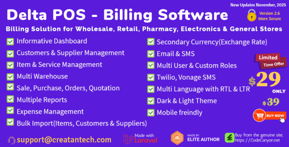 Delta POS- Invoicing, Billing & Inventory Management System with GST & CRM 2.6