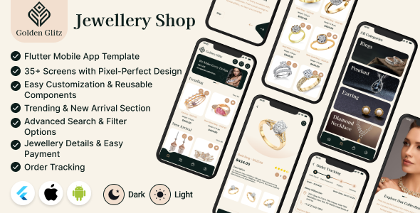 Golden-Glitz – eCommerce App for Jewelry Shop – Flutter Mobile App Template | Android & iOS