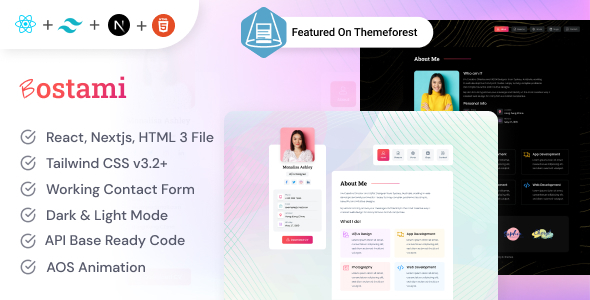 Bostami – Tailwind CSS Portfolio HTML, React, NextJs Template