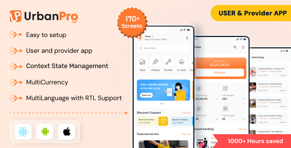 UrbanPro – On Demand Home Service App | UrbanClap Clone | ReactNative UI Kit Template
