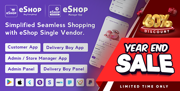 eShop- eCommerce Single Vendor App | Shopping eCommerce App with Flutter 4.4.6