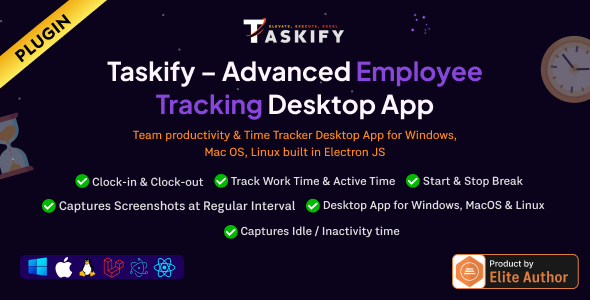 Employee Monitoring – Work, Active, Idle, Break Time & Screenshots – Desktop App Plugin for Taskify 1.0.2