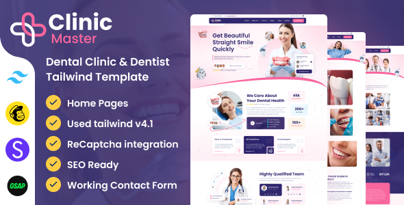ClinicMaster – Dentist & Dental Clinic Tailwind Template