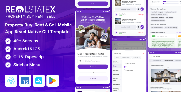RealStateX – Property Buy, Rent & Sell Classified React Native Mobile App Template