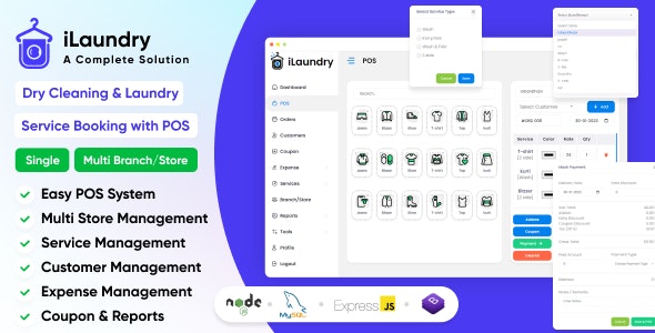 iLaundry : Dry Cleaning & Laundry Service Booking with POS | Single & Multi Branch Complete Solution 1.3