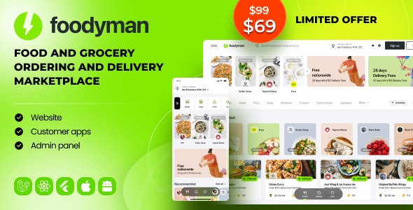 Foodyman – Multi-Vendor Restaurant & Food Delivery Marketplace (Admin, Seller Panel, Web & Mobile)