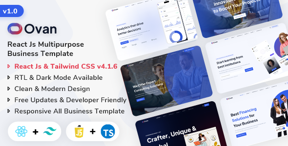 Ovan – React Js Multipurpose Business & Corporate Template (Javascript + Typescript)
