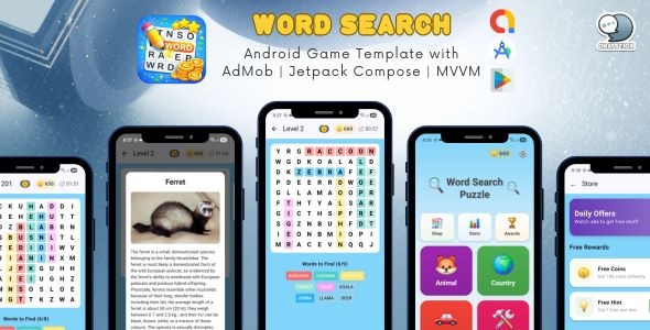 Word Search Puzzle – Android Game For Kids Template with AdMob | Jetpack Compose