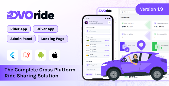 OvoRide – Complete Cross Platform Ride Sharing Solution 1.9