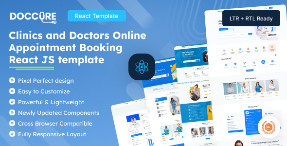 Doccure – React & HTML Clinics & Doctors Online Appointment Booking Reactjs Template