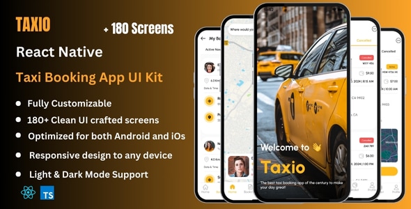 Taxio – Online Cab & Taxi Booking React Native Expo App Ui Kit