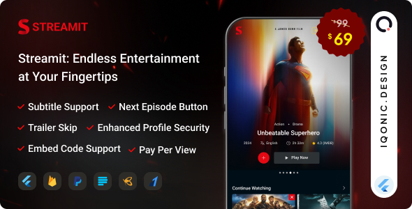 Streamit – OTT Live Video Streaming App Built with Flutter 2.1.0