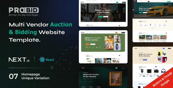 Probid – Multi Vendor Auctions React Next.JS Template