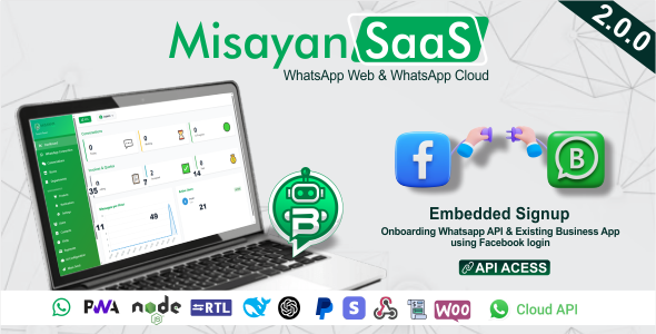 Misayan SaaS – Multi-Tenant WhatsApp: Chatbots, WooCommerce Integration & API Access 2.0.1