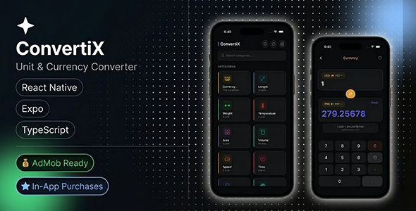 ConvertiX – React Native Expo Unit & Currency Converter | iOS & Android | i18n | AdMob | TypeScript