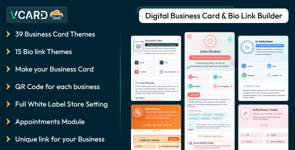 vCard SaaS – Digital Business Card Builder – Bio Links Builder 8.6
