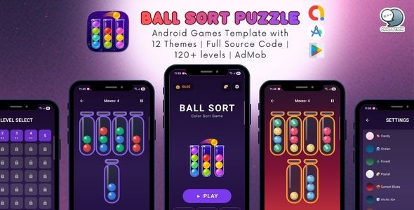 Ball Sort Puzzle – Android Games Template with 12 Themes | Full Source Code | 120+ levels | AdMob
