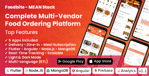 FoodBite Multi Restaurant – Food Delivery App with NodeJS, MongoDB Angular & Flutter