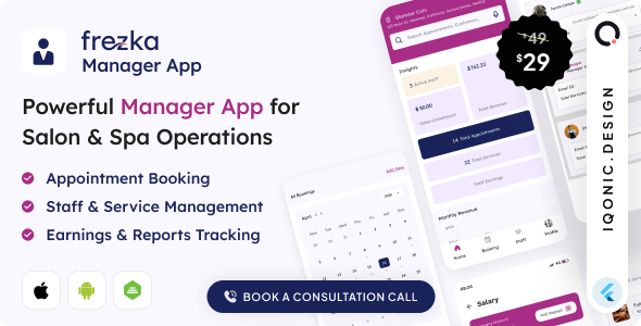 Frezka Manager – Spa & Salon Management and Booking Flutter Add-on App
