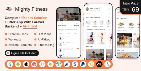 Mighty Fitness: Complete Fitness Solution Flutter App With Laravel Backend + ChatGPT(AIFitbot) 10.0
