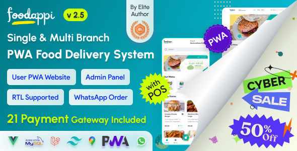 FoodAppi – PWA Food Delivery System and WhatsApp Menu Ordering with Admin Panel | Restaurant POS 2.6