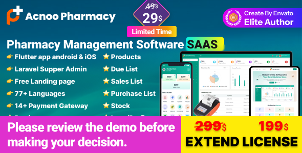 Acnoo Pharmacy – SaaS Pharmacy Management Software & Flutter App with Admin Panel 3.1