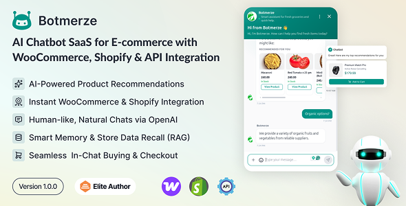 BotMerze – AI Chatbot SaaS for E-commerce with WooCommerce, Shopify & API Integration