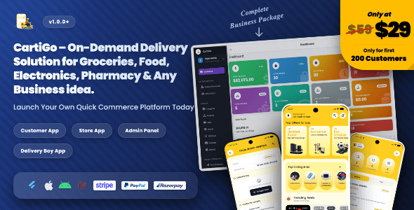 CartiGo – On-Demand Delivery & eCommerce Flutter App | Customer, Store & Rider Apps + Laravel