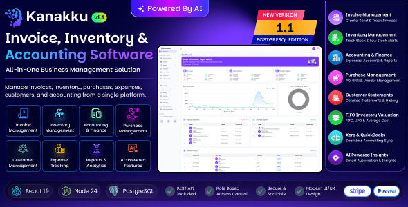 Kanakku — Invoice, Inventory & Accounting Software, built on React + Node.js (AI Powered)