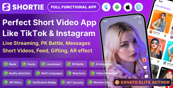 Shortie – Short video & Live streaming app with admin panel | Android, iOS & Web | Tiktok Clone