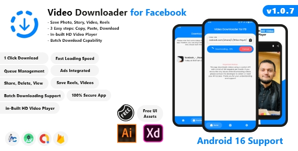 Video Downloader for Facebook – Android Studio, AdMob, Android 16