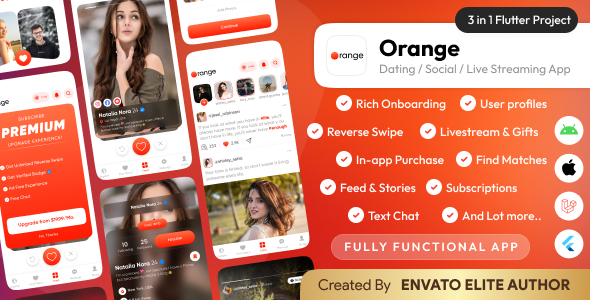 Orange – Dating app with Livestream, Chat, Gifts, Payouts : Flutter – Laravel : Full App