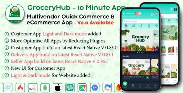 GroceryHub – 10 Minute App Multivendor Quick Commerce & eCommerce App | AI Insight | Multi Cart  2.0