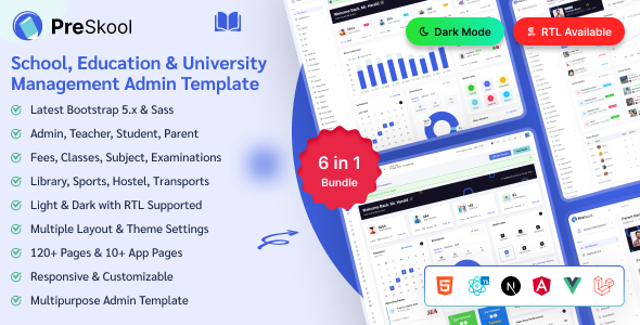 PreSkool – School, College, Education ERP and LMS Admin Dashboatd Template 1.9.6