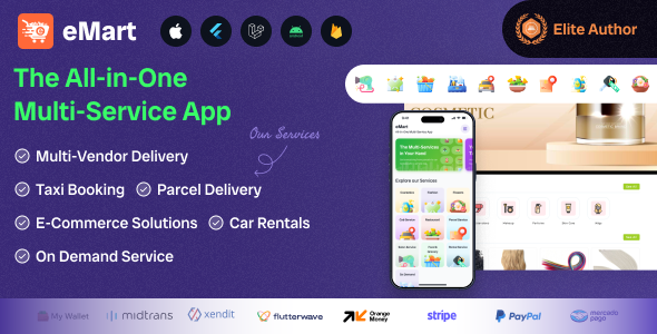eMart | Multivendor Food, On-demand, eCommerce, Parcel, Taxi Booking, Car Rent App with Admin & Web 6.7