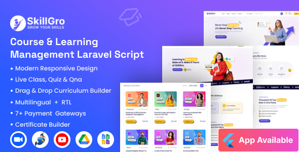 SkillGro LMS – Course & Learning Management System Laravel Script 3.4.0