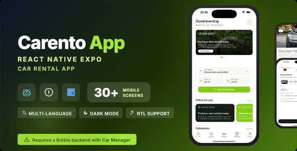Carento Mobile – Car Rental & Dealer React Native Expo App