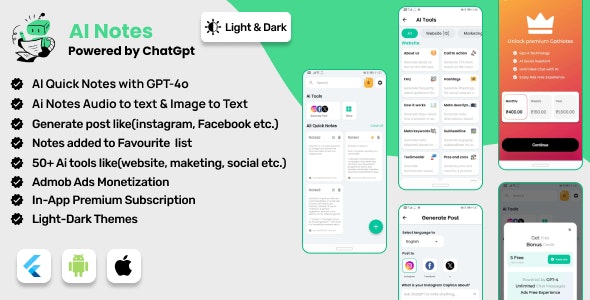 AI Notes & AI Tools : Flutter Full Application | ADMOB | Subscription Plan 1.2