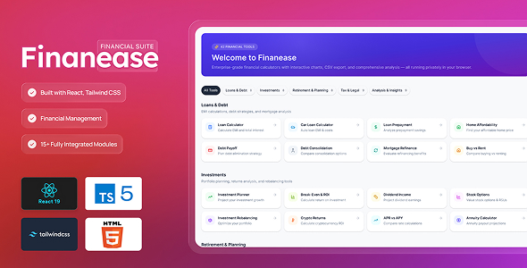 Finanease – React Financial planning & Smart Math Workflow Calculator Suite