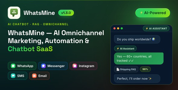 WhatsMine — AI Omnichannel Marketing, Automation & Chatbot SaaS (WhatsApp, Messenger, SMS & Email) 1.4.0