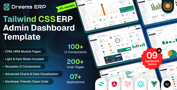 Dreams ERP – ERP & Business Management Dashboard Template | React, Next.js, Angular, Vue & Laravel