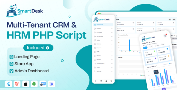 SmartDesk | Multi-Tenant CRM & HRM Laravel Script with Flutter App