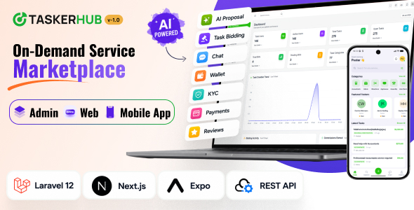 TaskerHub | AI-Powered On-Demand Service Marketplace with Laravel, Next.js & Expo Mobile App