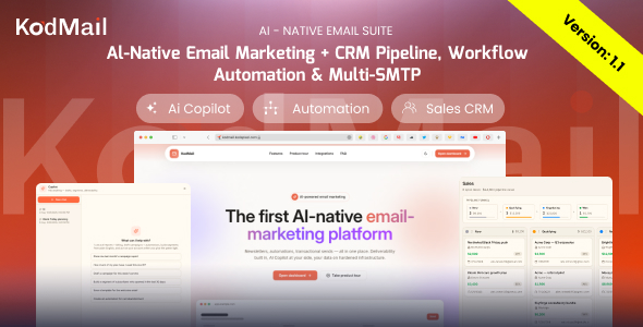 KodMail- AI-Native Email Marketing + CRM Pipeline, Campaign Builder, Automation & Multi-SMTP (SaaS)