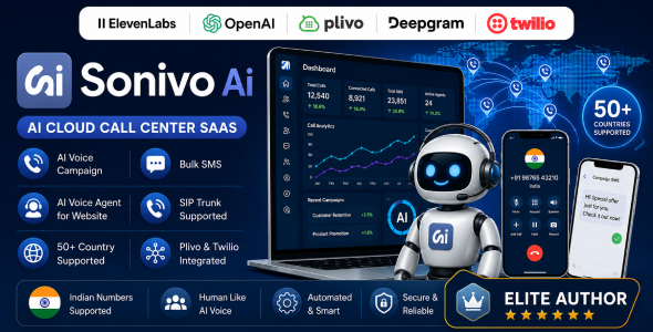 Sonivo – AI Call Center SaaS | AI Voice Agents, CRM, SIP Trunk & Bulk Calling (Nodejs Script)